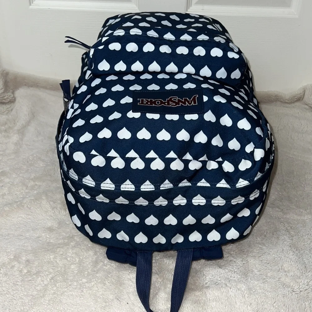 Jansport Superbreak Navy With White Hearts Backpack
